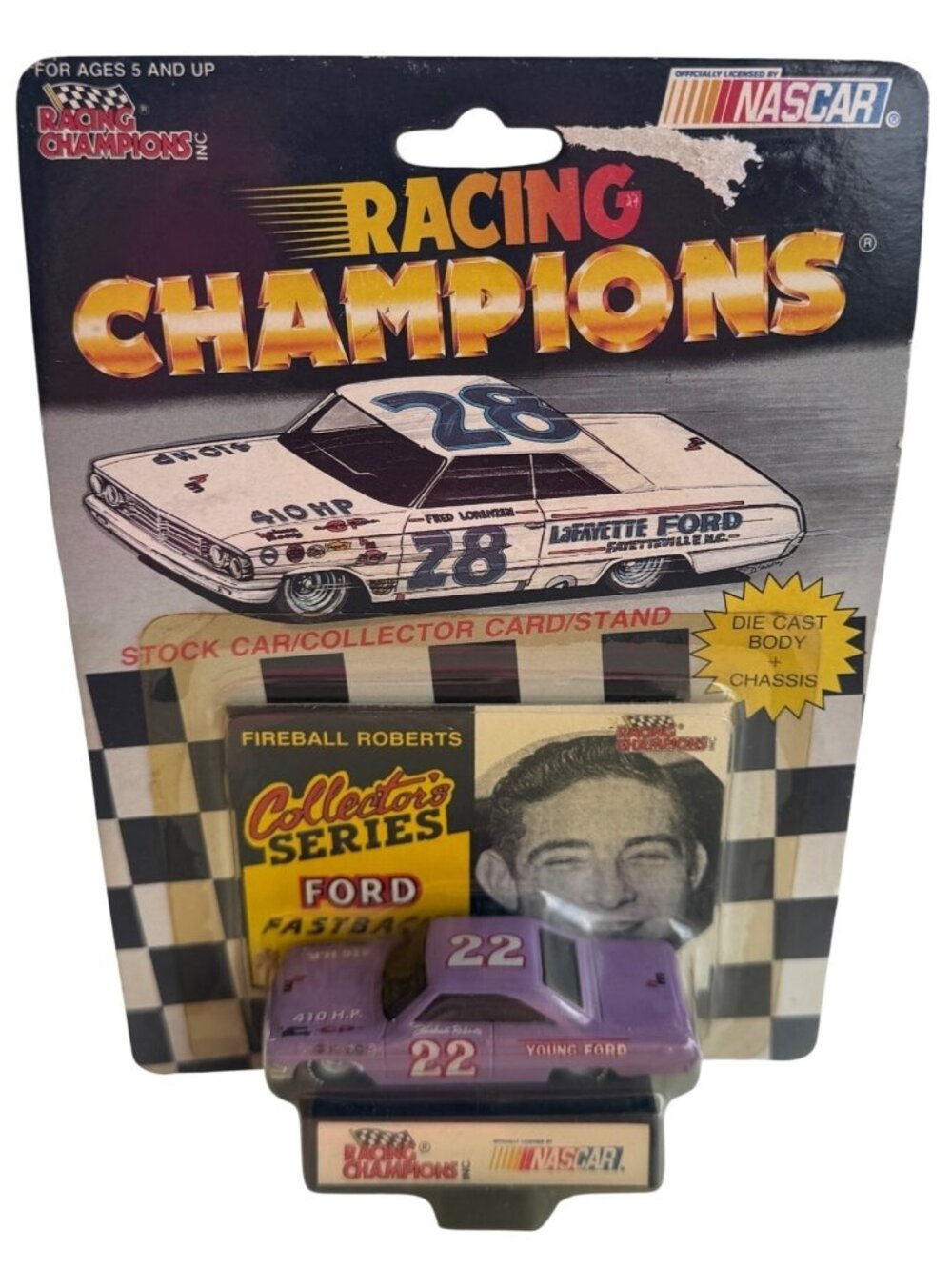 1992 Racing Champions NASCAR Ford 1:64 Die-cast Car & Card Fireball Roberts #22
